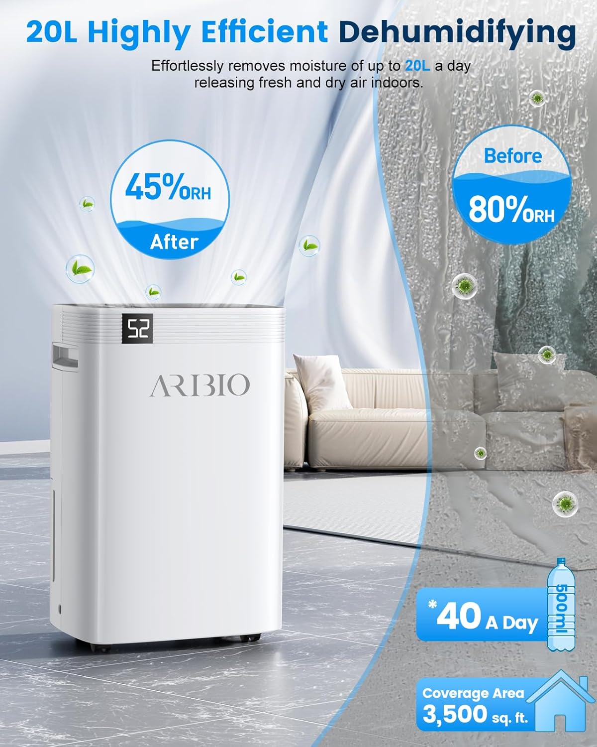 ARIBIO 20L/Day Dehumidifier for Home - Image 3